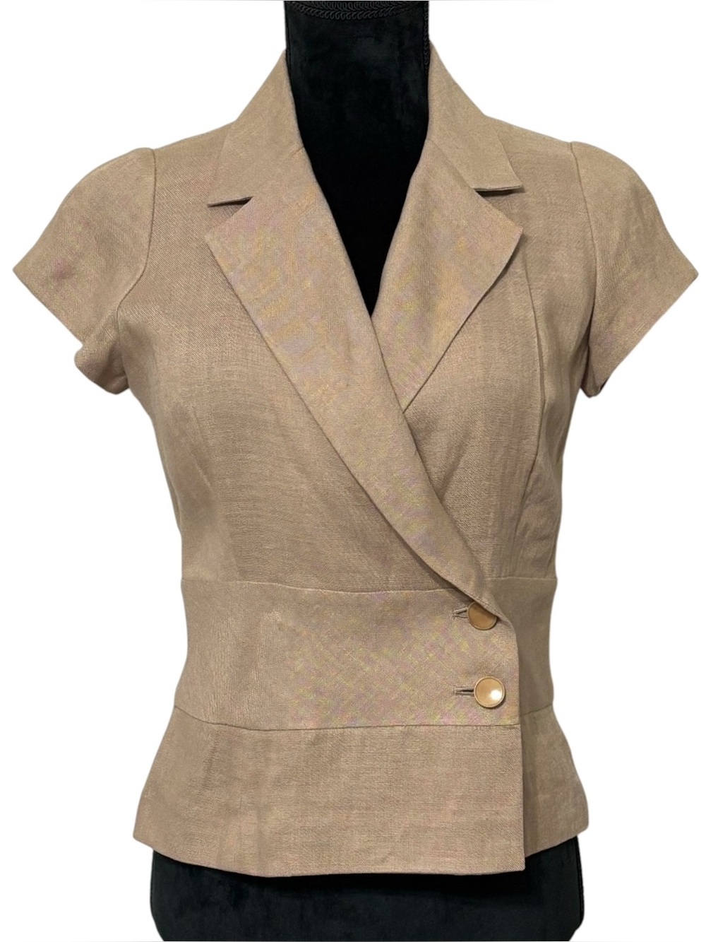 Vintage 90s Chloe 100% Linen Blazer Jacket Beige Brown Short Sleeve Small